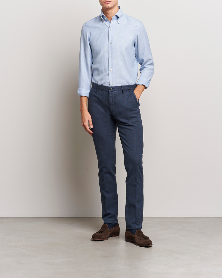 Mies | Kauluspaidat | Finamore Napoli | Milano Slim Cashmere BD Shirt Light Blue