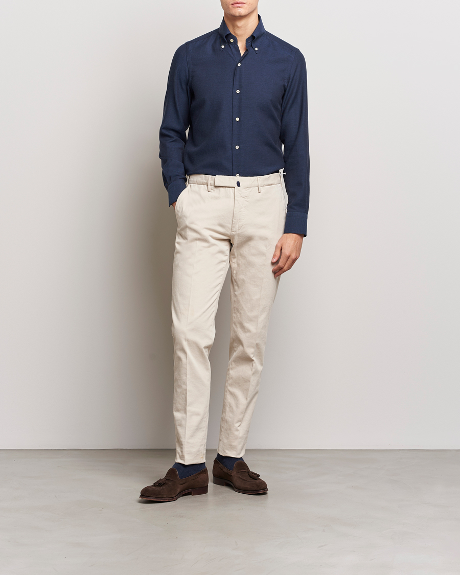 Mies | Kauluspaidat | Finamore Napoli | Milano Slim Cashmere BD Shirt Navy