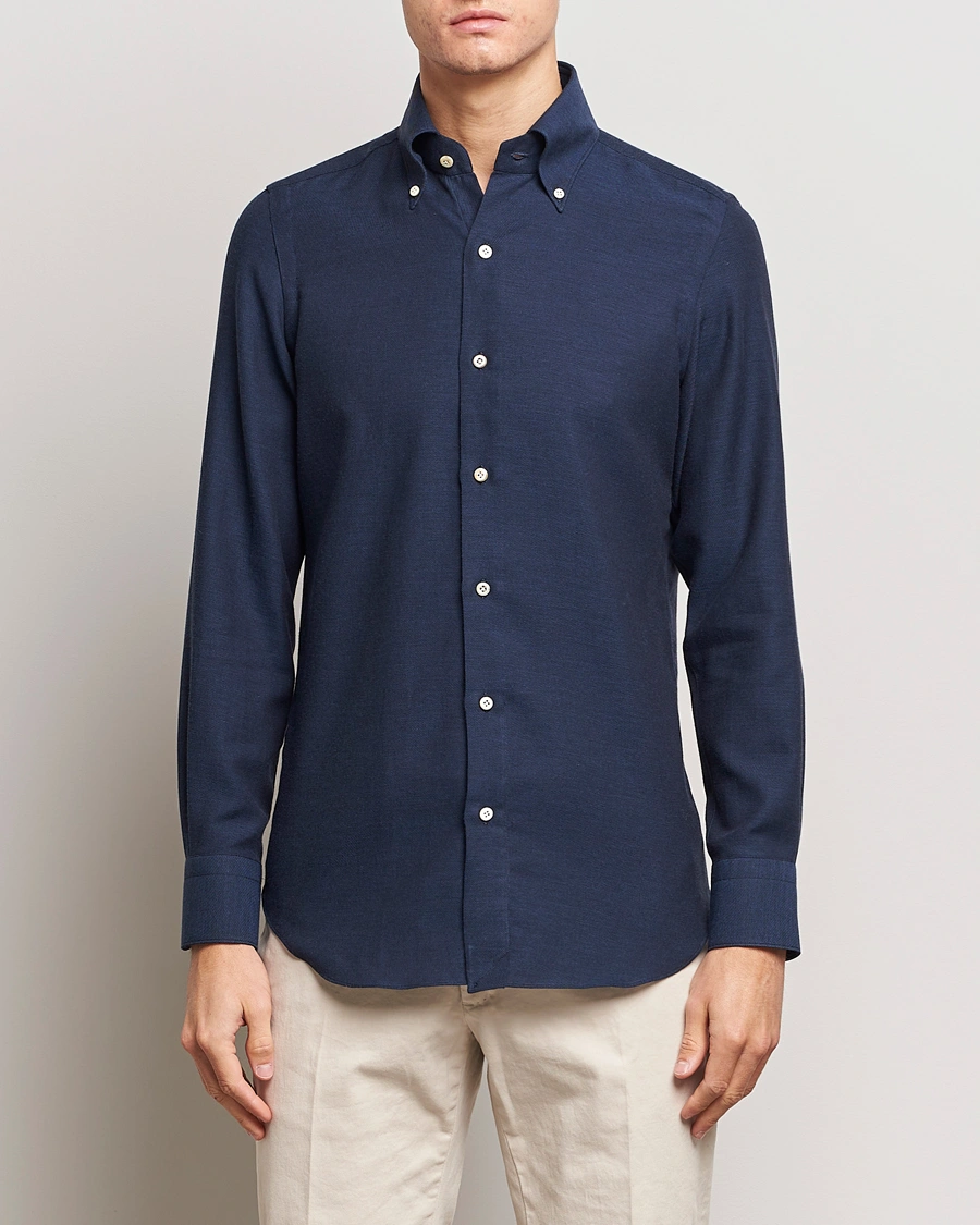 Mies | Kauluspaidat | Finamore Napoli | Milano Slim Cashmere BD Shirt Navy