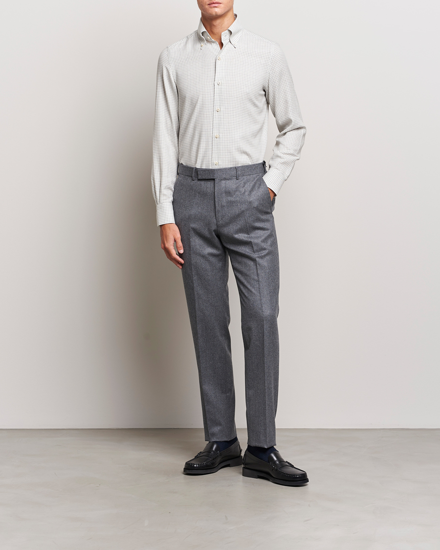 Mies | Kauluspaidat | Finamore Napoli | Milano Slim Cashmere BD Shirt Light Grey