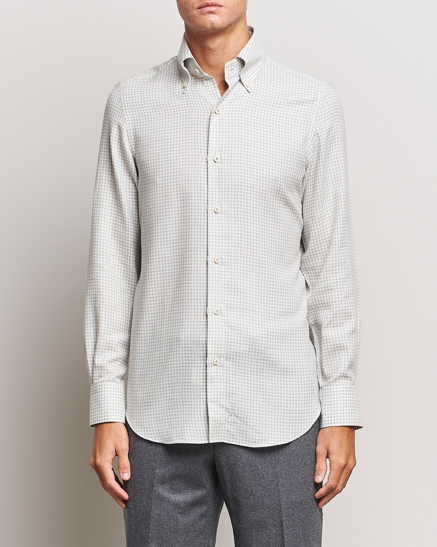Mies |  | Finamore Napoli | Milano Slim Cashmere BD Shirt Light Grey