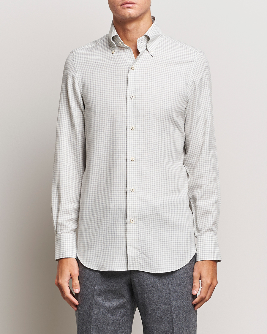 Mies | Kauluspaidat | Finamore Napoli | Milano Slim Cashmere BD Shirt Light Grey
