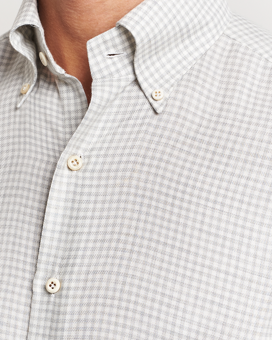 Mies | Kauluspaidat | Finamore Napoli | Milano Slim Cashmere BD Shirt Light Grey