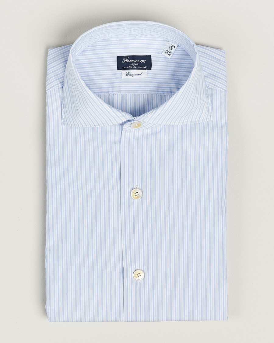 Mies | Kauluspaidat | Finamore Napoli | Milano Slim Washed Dress Shirt Blue Stripe