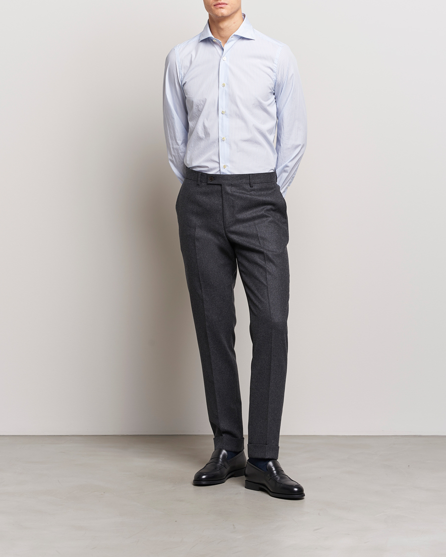 Mies | Kauluspaidat | Finamore Napoli | Milano Slim Washed Dress Shirt Blue Stripe