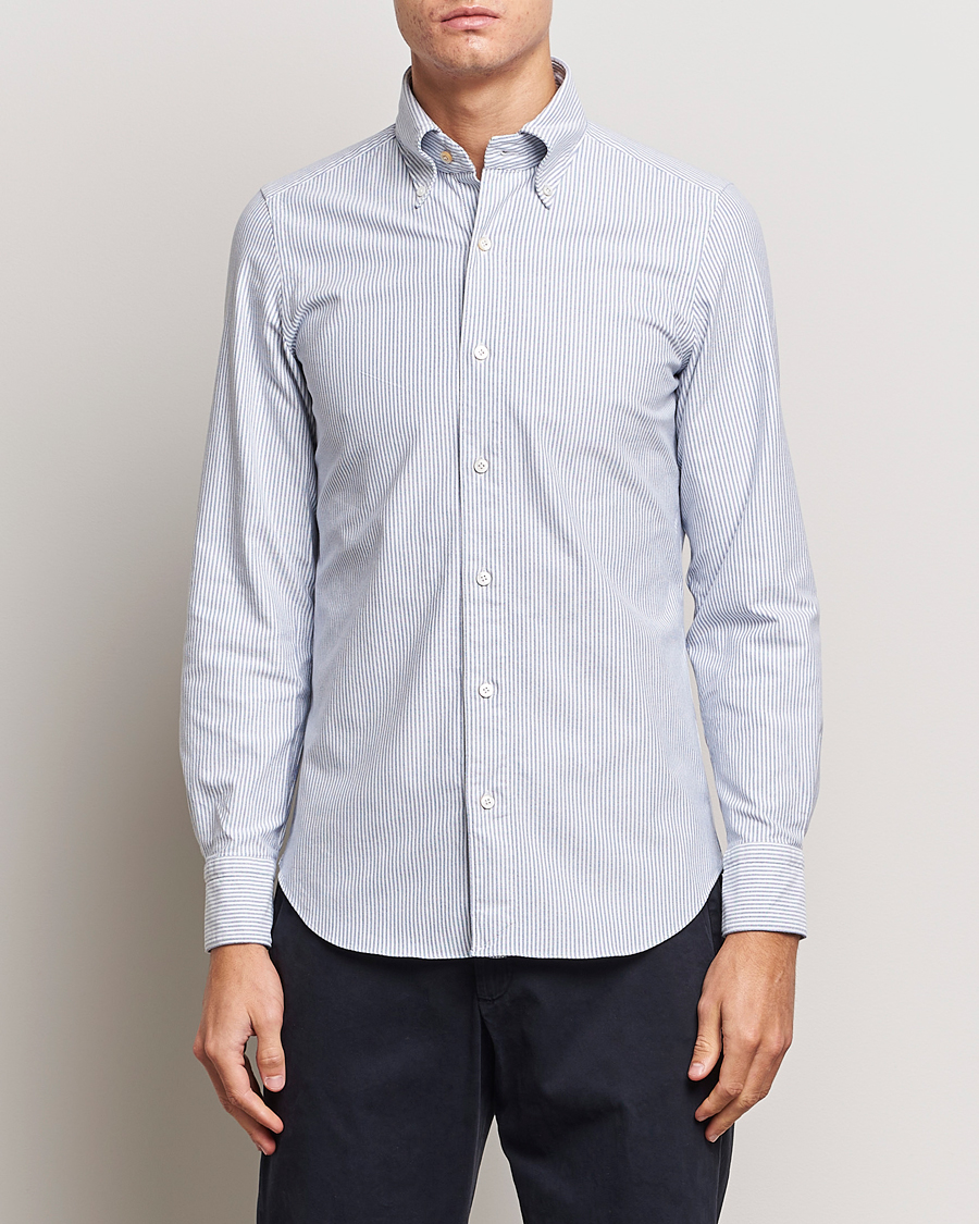 Mies |  | Finamore Napoli | Tokyo Slim Oxford Button Down Shirt Blue Stripe