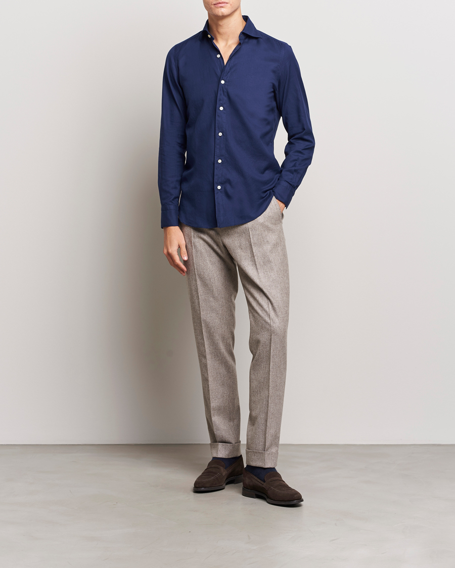 Mies | Kauluspaidat | Finamore Napoli | Tokyo Slim Flannel Shirt Navy