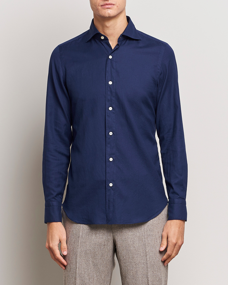 Mies | Kauluspaidat | Finamore Napoli | Tokyo Slim Flannel Shirt Navy