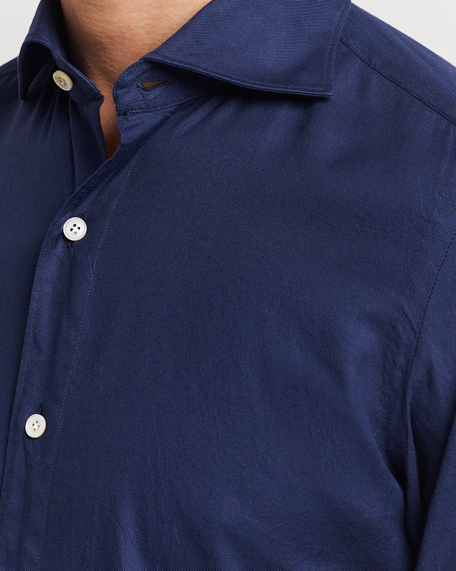 Mies | Kauluspaidat | Finamore Napoli | Tokyo Slim Flannel Shirt Navy