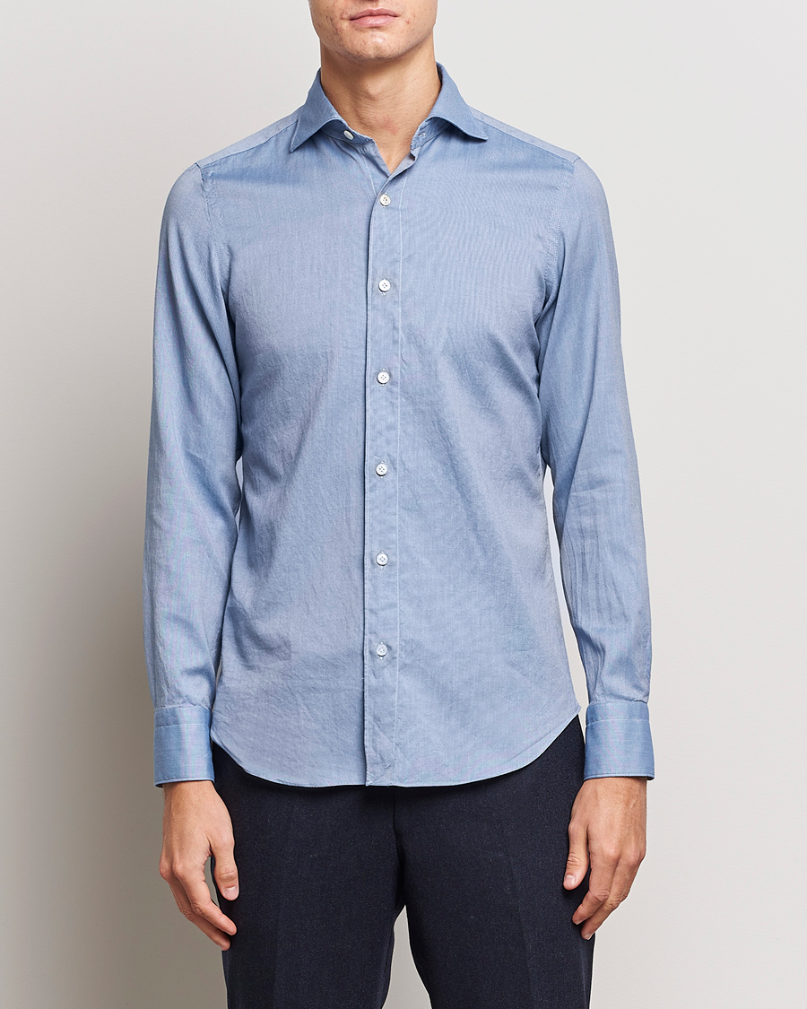 Mies | Kauluspaidat | Finamore Napoli | Tokyo Slim Flannel Shirt Light Blue
