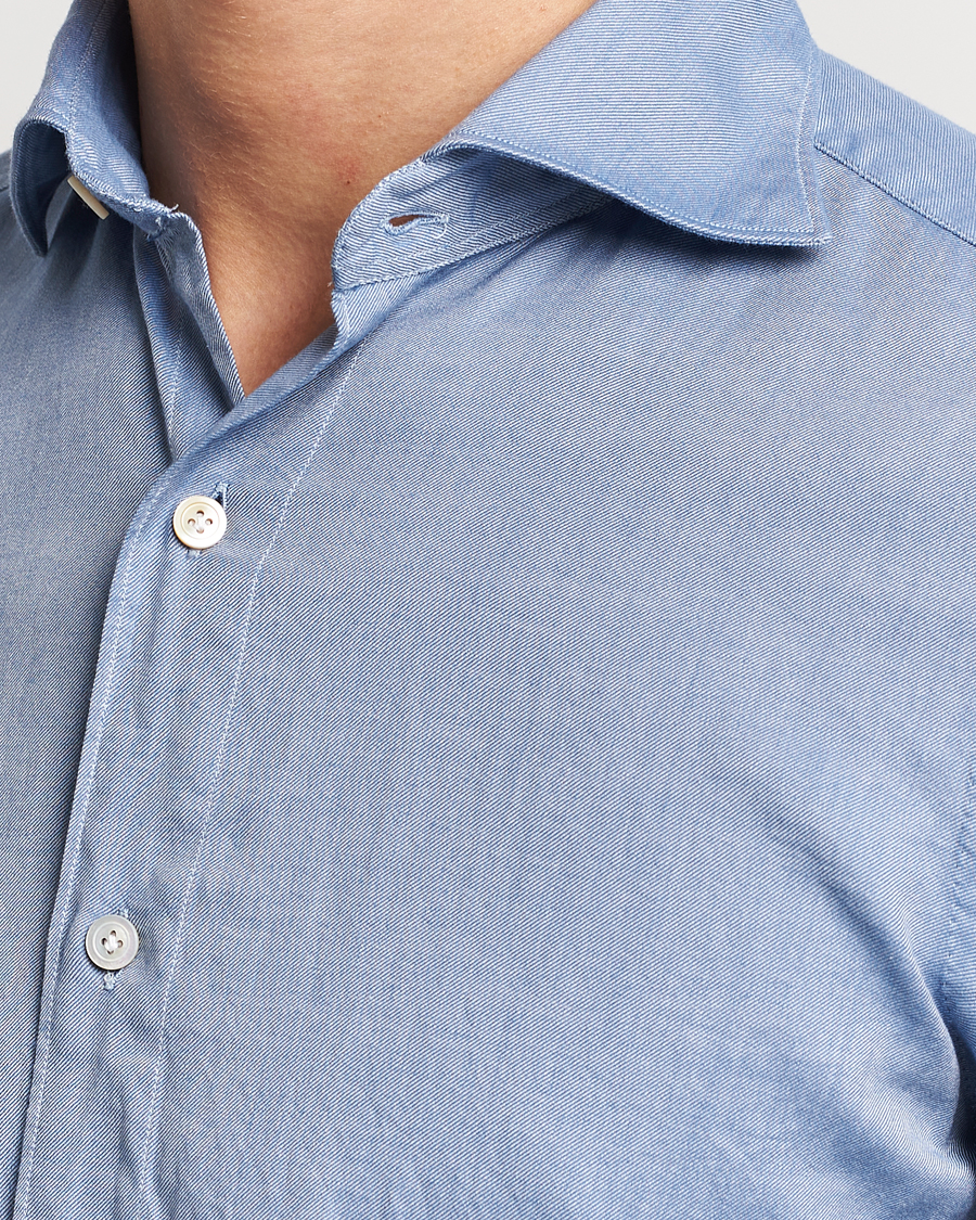 Mies | Kauluspaidat | Finamore Napoli | Tokyo Slim Flannel Shirt Light Blue