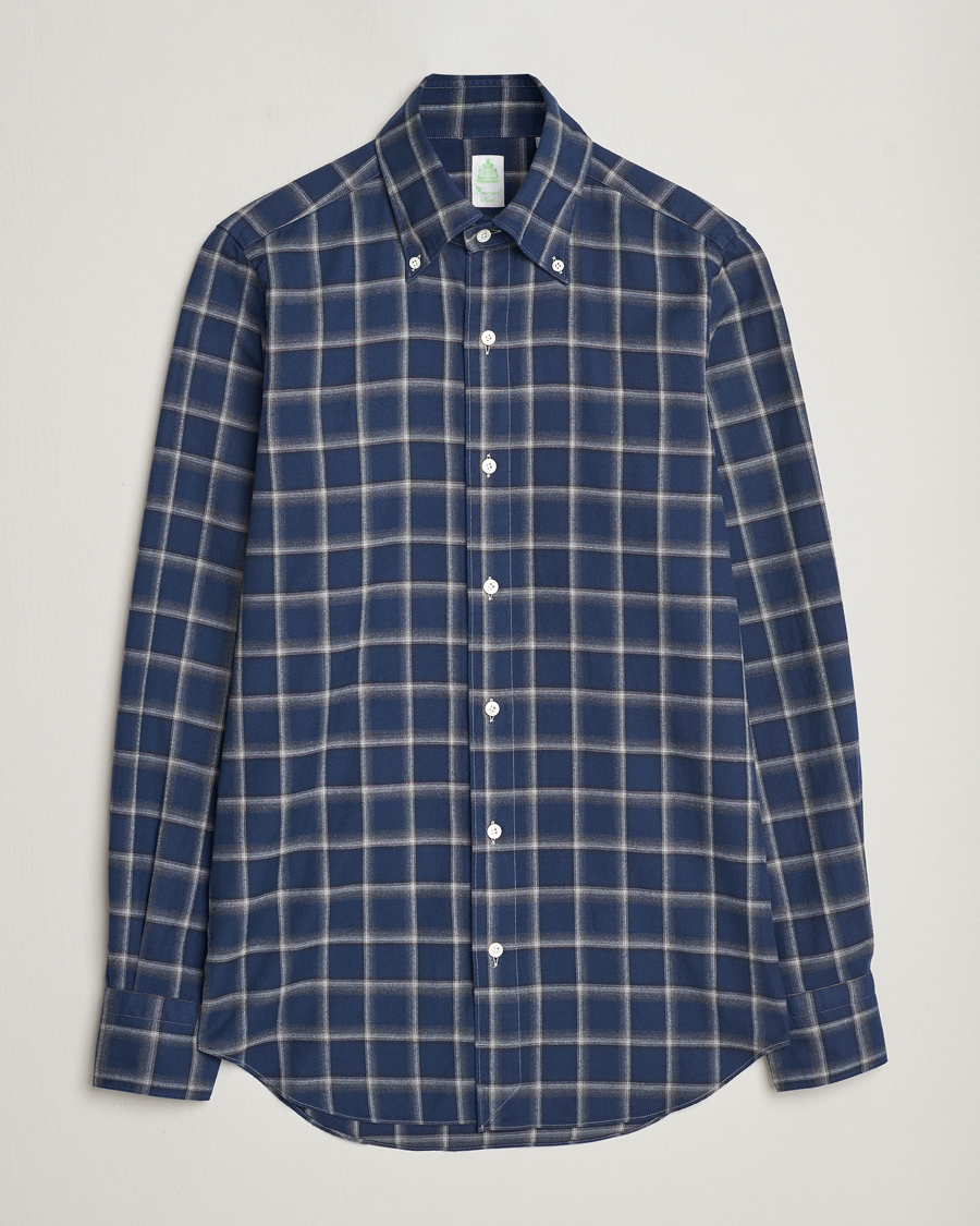 Mies | Kauluspaidat | Finamore Napoli | Tokyo Slim Flannel Button Down Shirt Navy Check