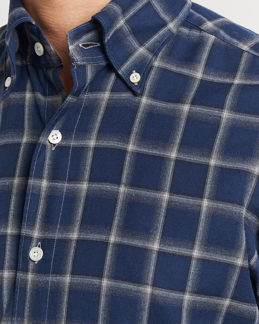 Mies | Kauluspaidat | Finamore Napoli | Tokyo Slim Flannel Button Down Shirt Navy Check