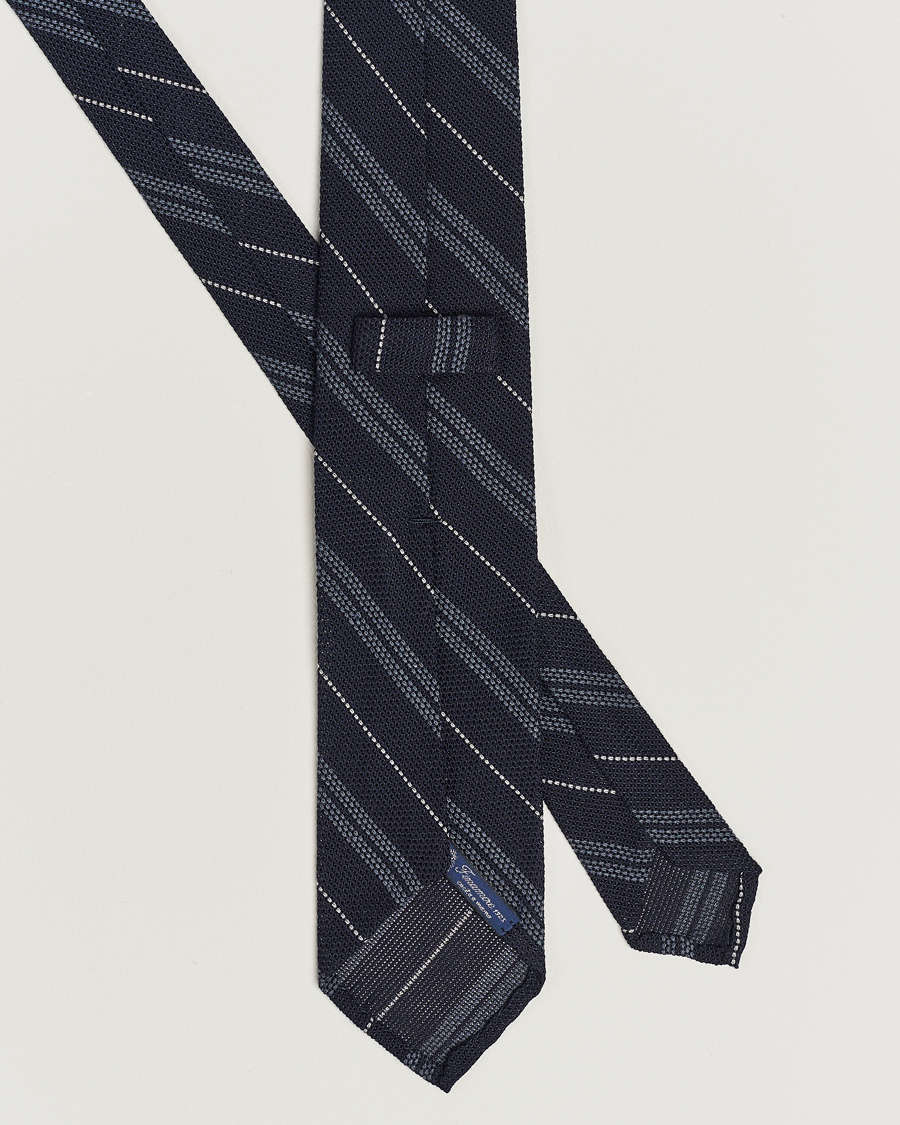 Mies | Finamore Napoli Regimental Grenadine Silk Tie Navy | Finamore Napoli | Regimental Grenadine Silk Tie Navy