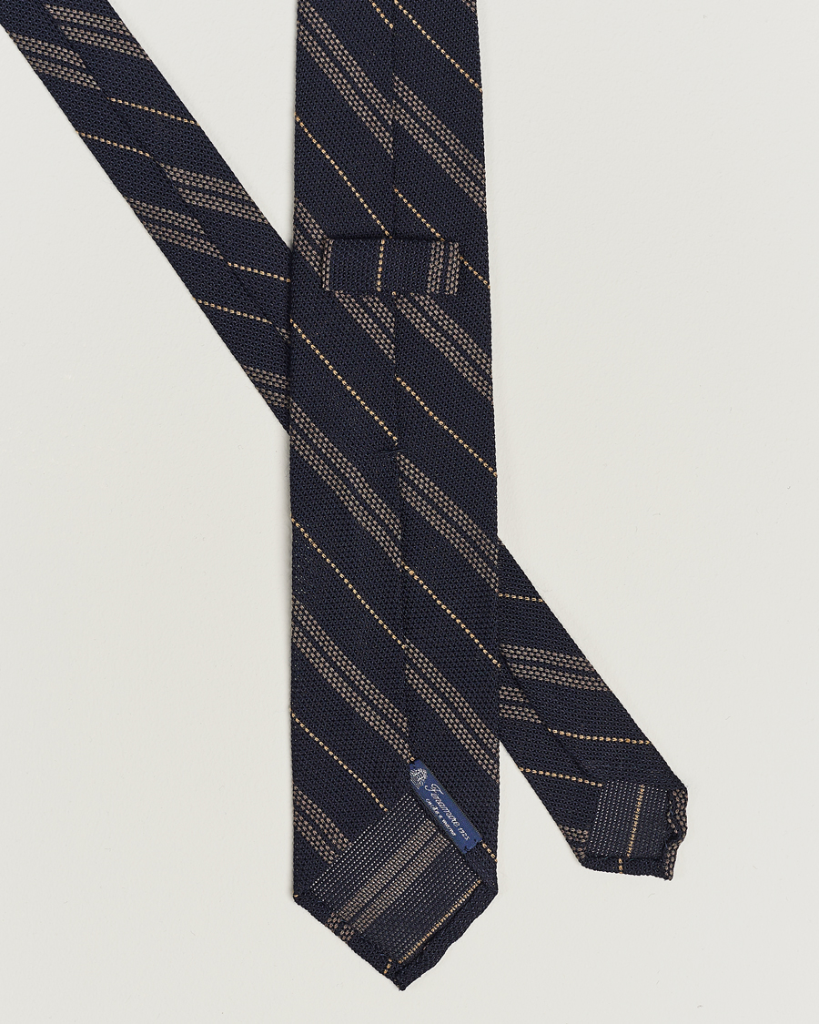 Mies | Finamore Napoli Regimental Grenadine Silk Tie Navy/Brown | Finamore Napoli | Regimental Grenadine Silk Tie Navy/Brown