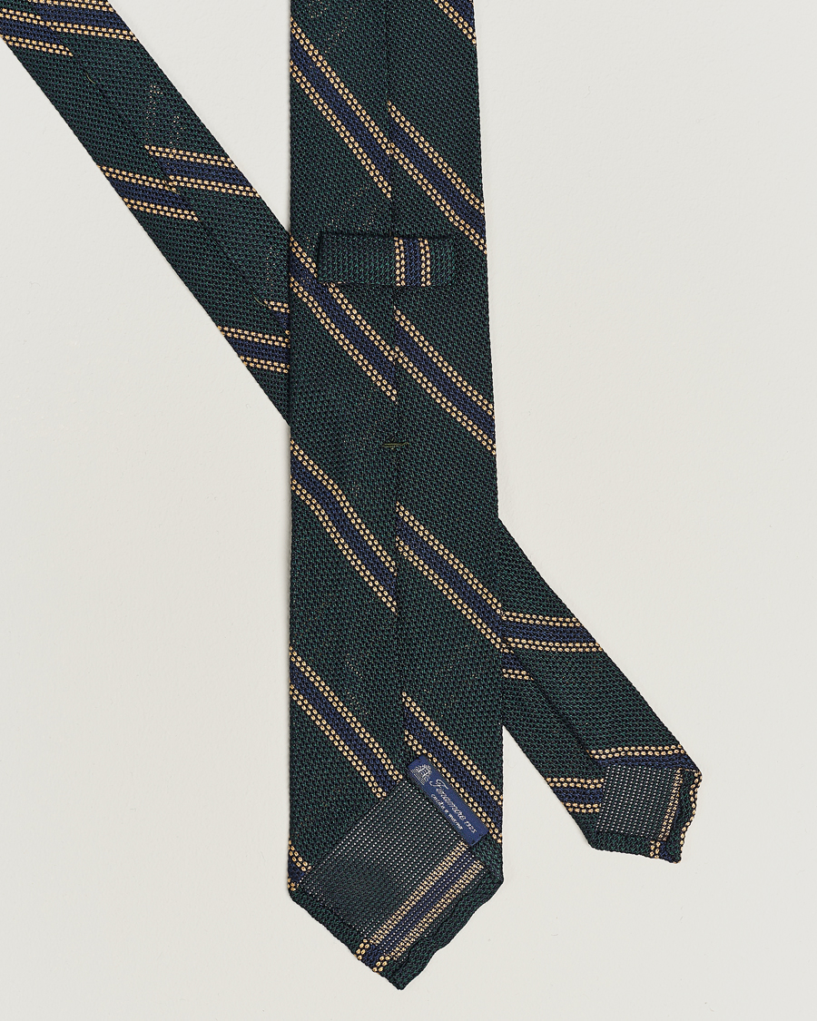 Mies | Finamore Napoli Regimental Grenadine Silk Tie Green/Navy | Finamore Napoli | Regimental Grenadine Silk Tie Green/Navy