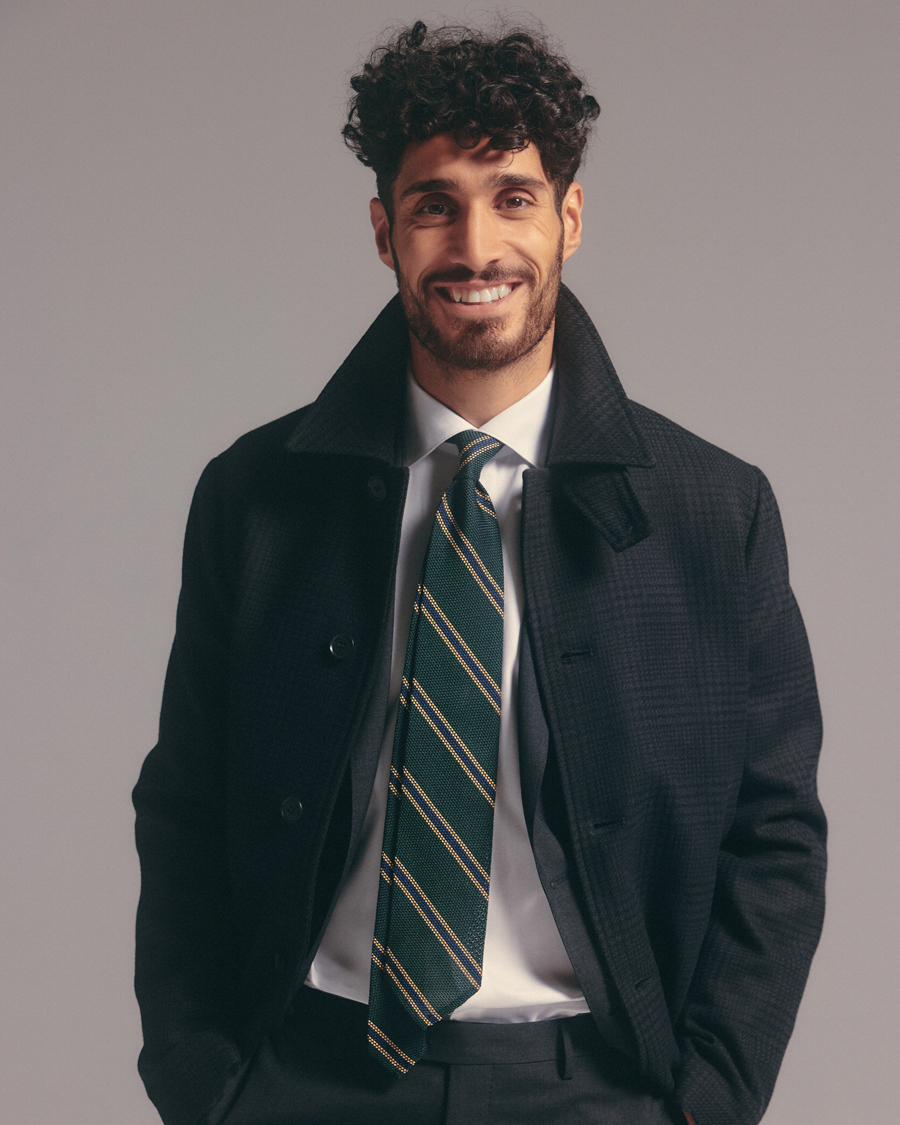 Mies | Finamore Napoli Regimental Grenadine Silk Tie Green/Navy | Finamore Napoli | Regimental Grenadine Silk Tie Green/Navy