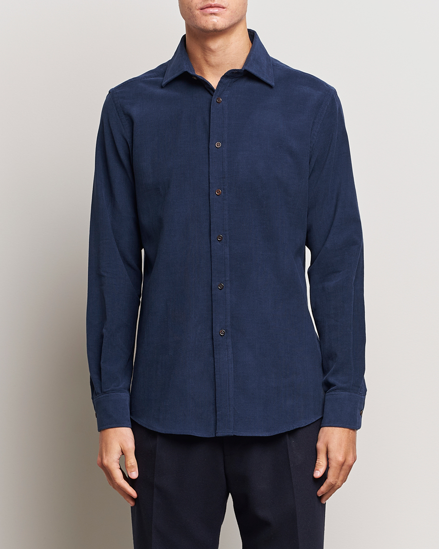 Mies | Vakosamettipaidat | Ralph Lauren Purple Label | Cotton/Cashmere Corduroy Shirt Navy