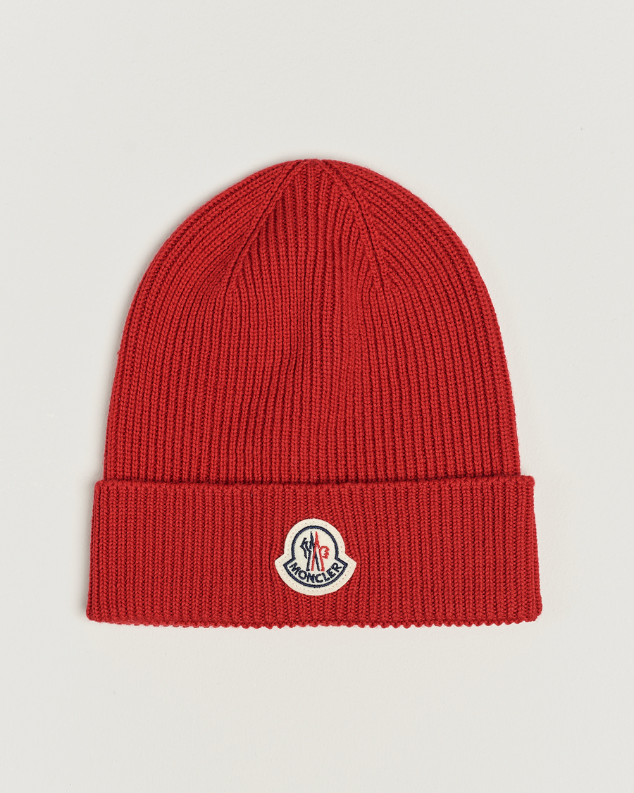Mies | Moncler Ribbed Wool Beanie Red | Moncler | Ribbed Wool Beanie Red