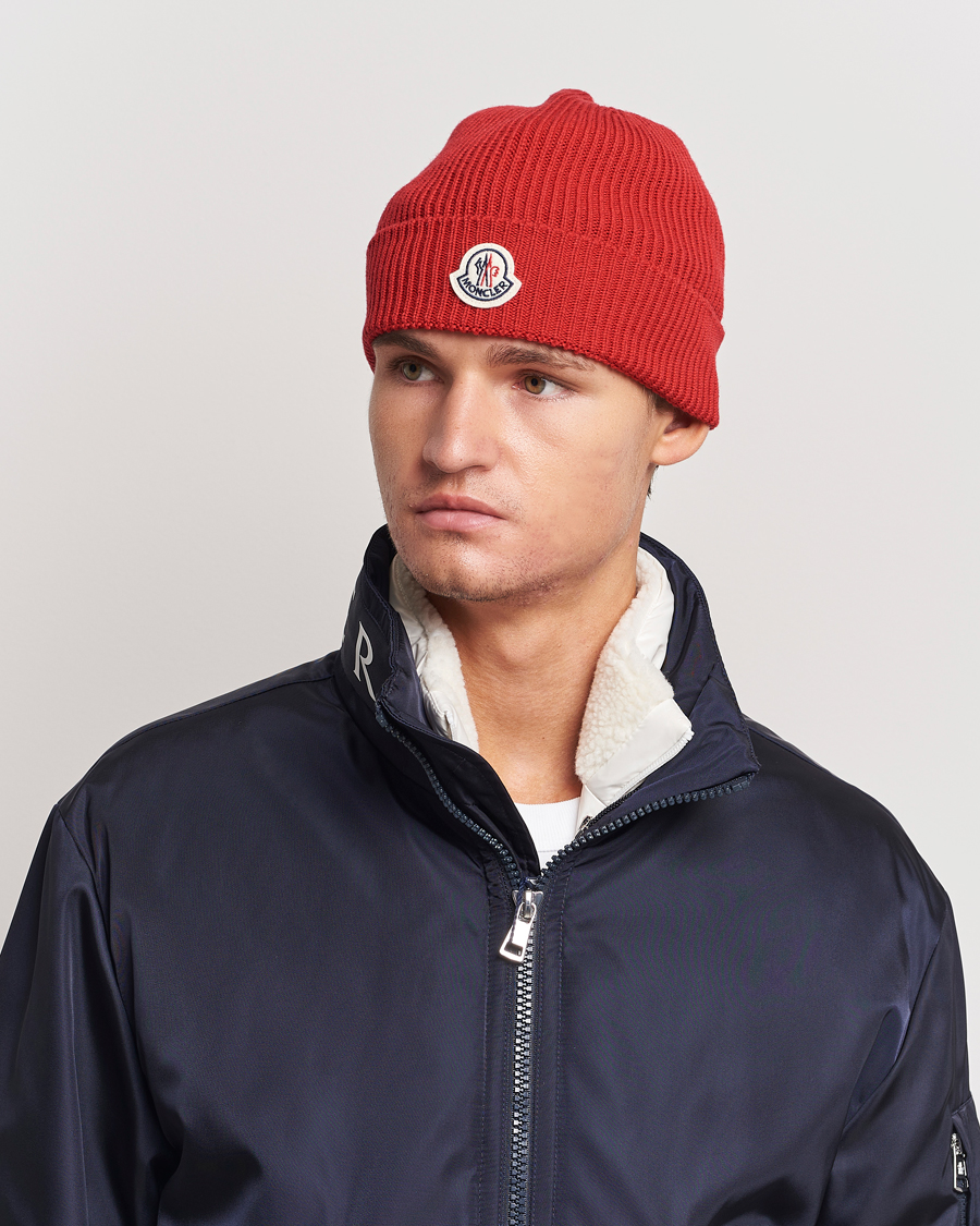 Mies | Moncler Ribbed Wool Beanie Red | Moncler | Ribbed Wool Beanie Red