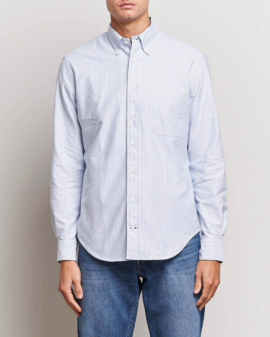 Mies |  | Gitman Vintage | Button Down Striped Oxford Shirt Light Blue