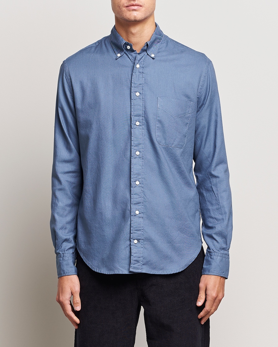 Mies |  | Gitman Vintage | Button Down Hopsack Shirt Blue