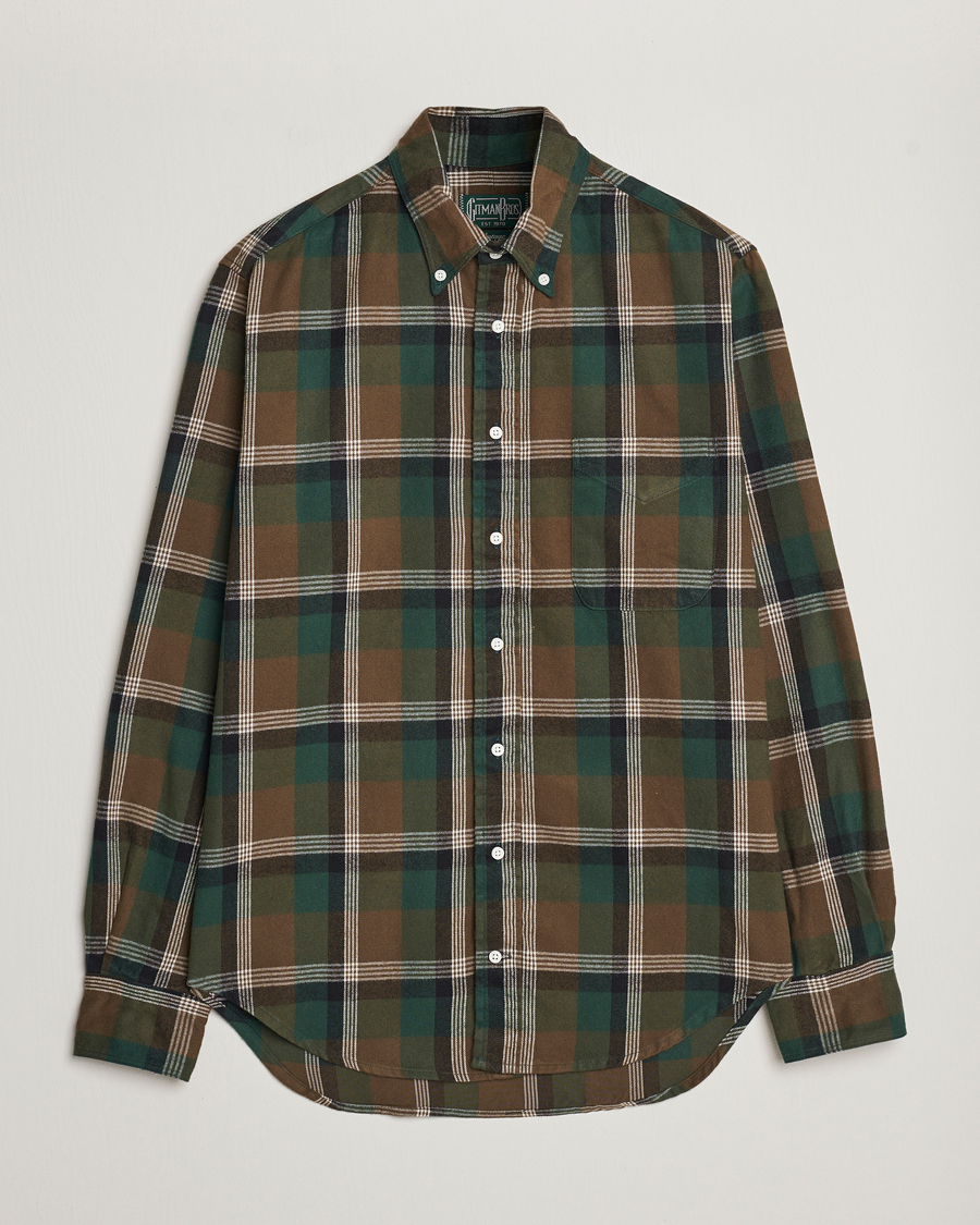 Mies | Kauluspaidat | Gitman Vintage | Button Down Shaggy Flannel Shirt Olive Check