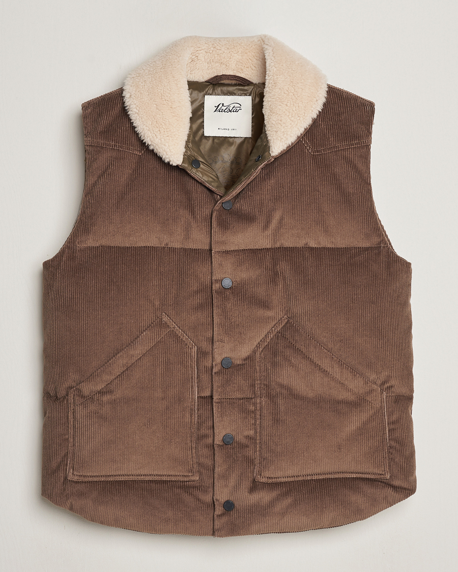 Mies | Takit | Valstar | Corduroy Shearling Collar Down Vest Brown