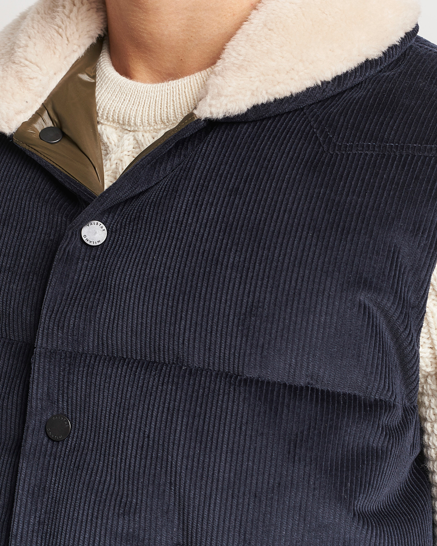 Mies | Takit | Valstar | Corduroy Shearling Collar Down Vest Navy