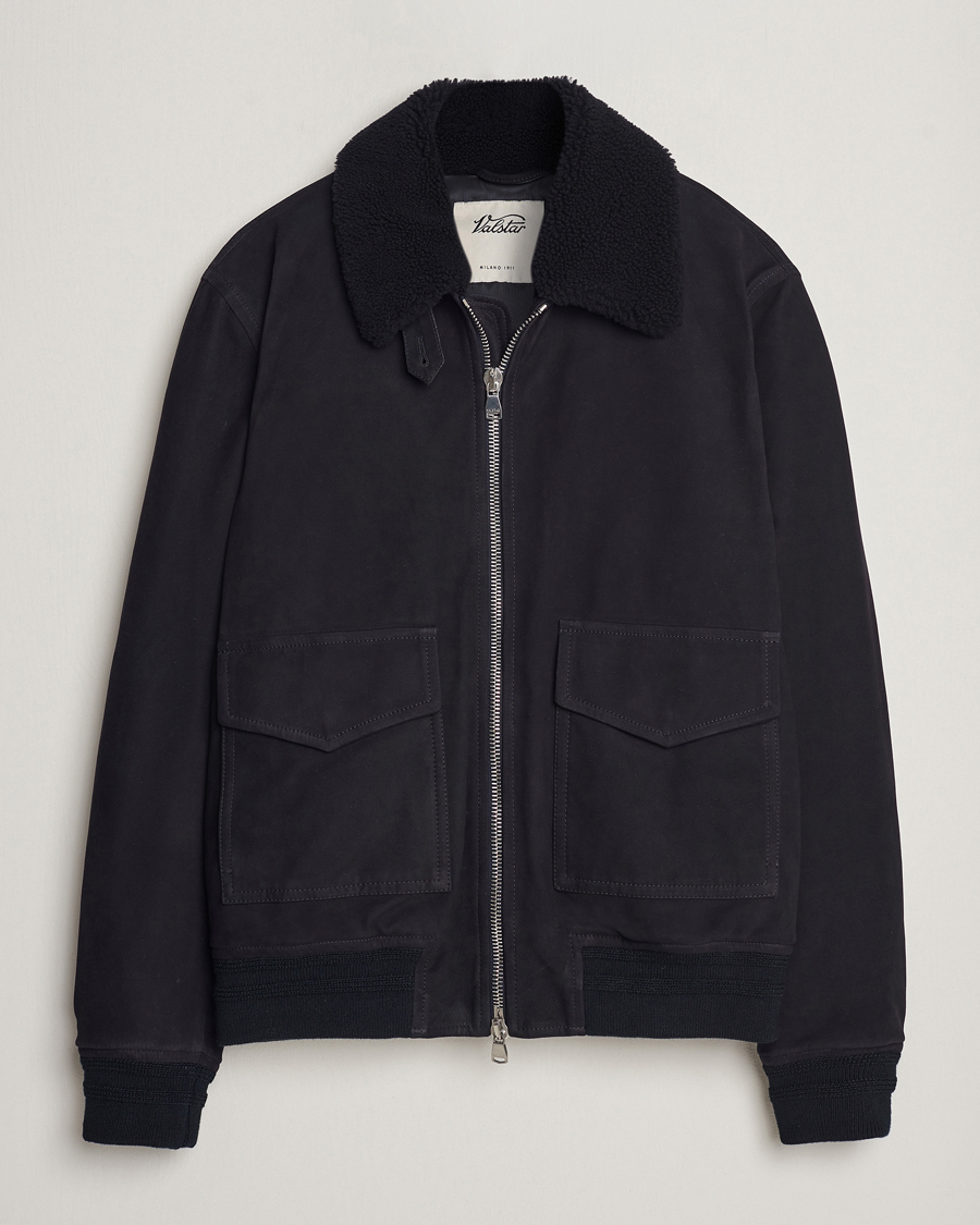 Mies | Takit | Valstar | Shearling Collar Suede Bomber Navy