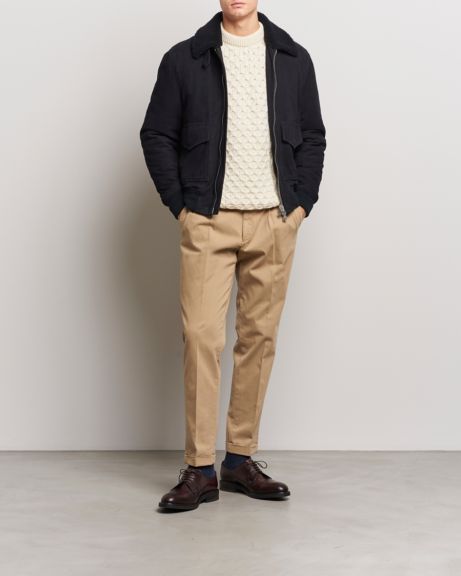 Mies | Takit | Valstar | Shearling Collar Suede Bomber Navy