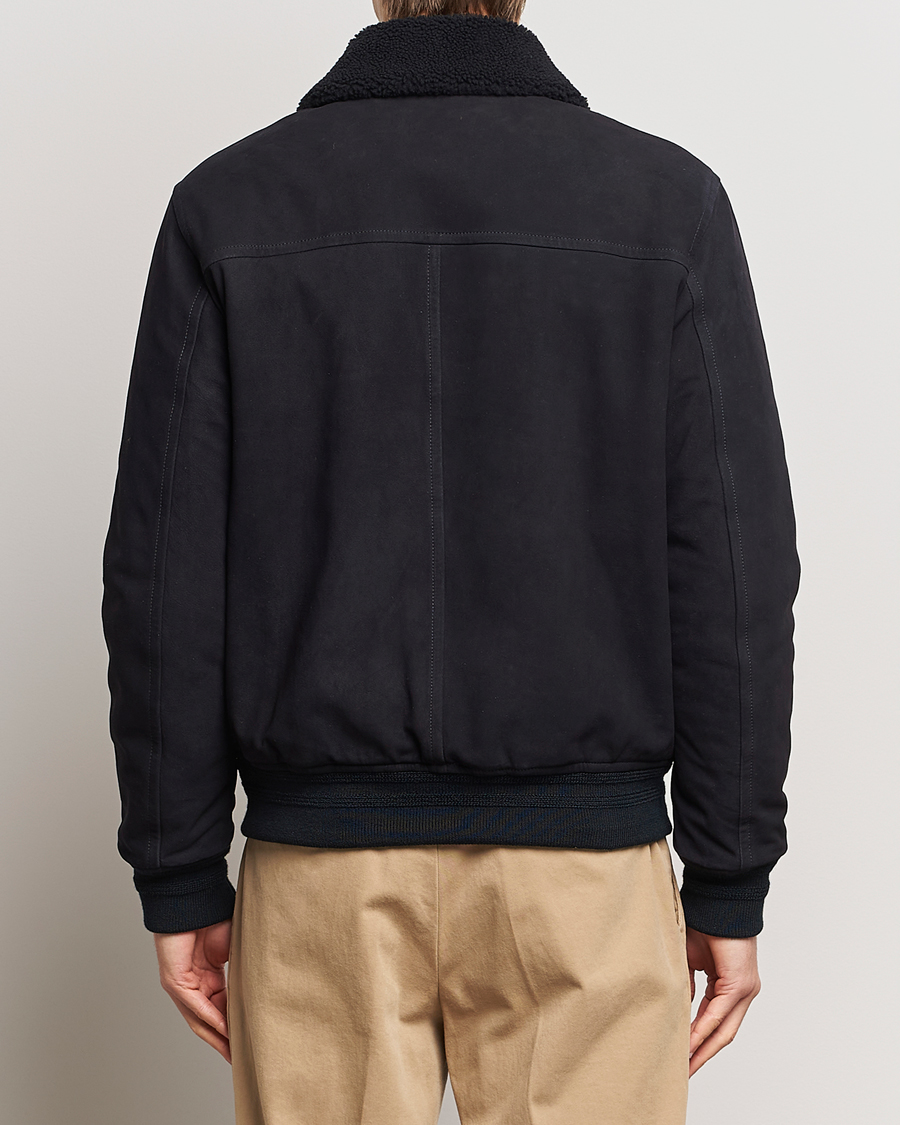 Mies | Takit | Valstar | Shearling Collar Suede Bomber Navy
