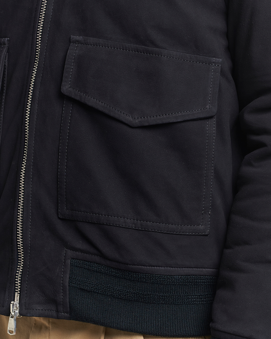 Mies | Takit | Valstar | Shearling Collar Suede Bomber Navy
