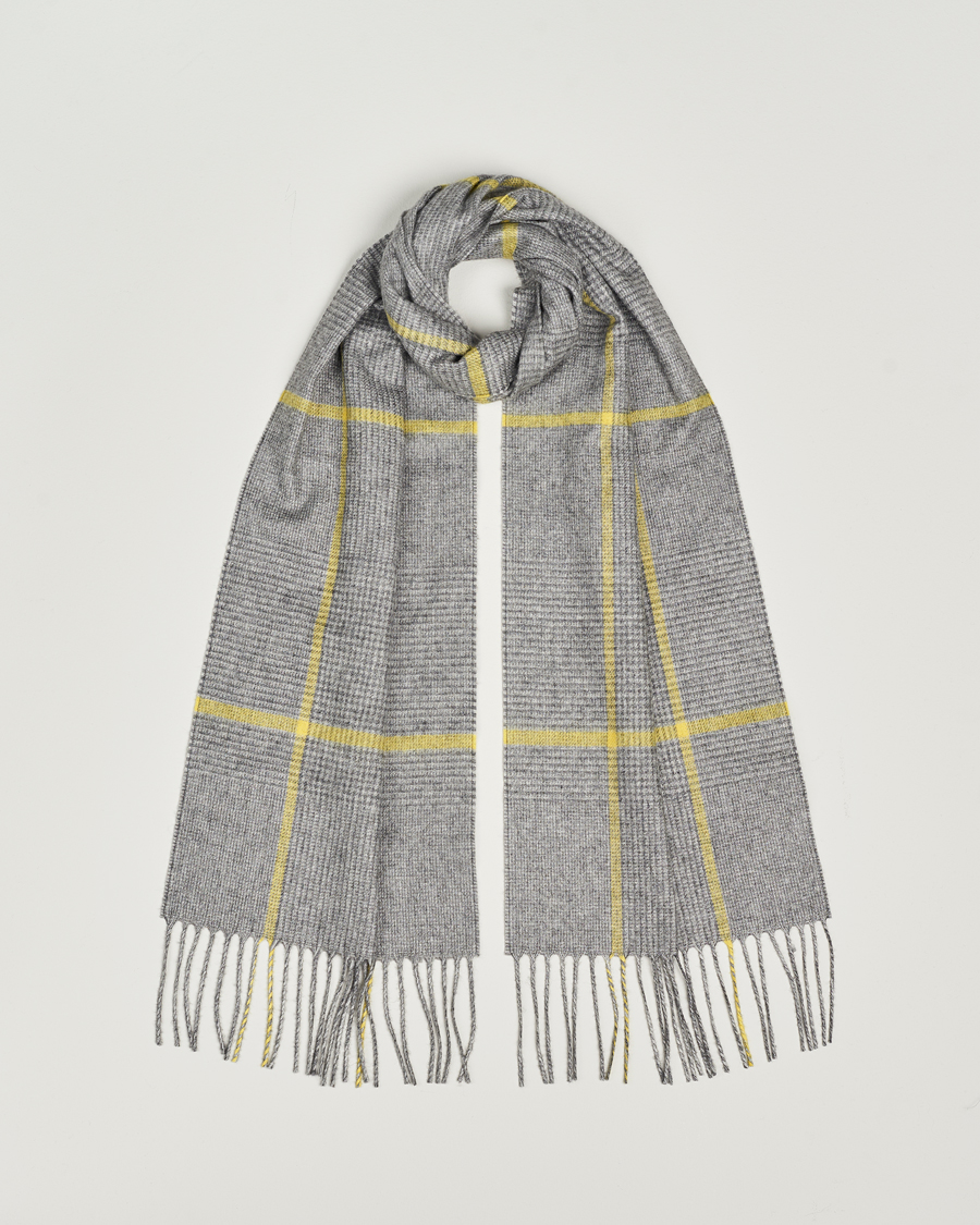 Mies | Piacenza Cashmere Cashmere/Silk Glencheck Scarf Grey/Yellow | Piacenza Cashmere | Cashmere/Silk Glencheck Scarf Grey/Yellow