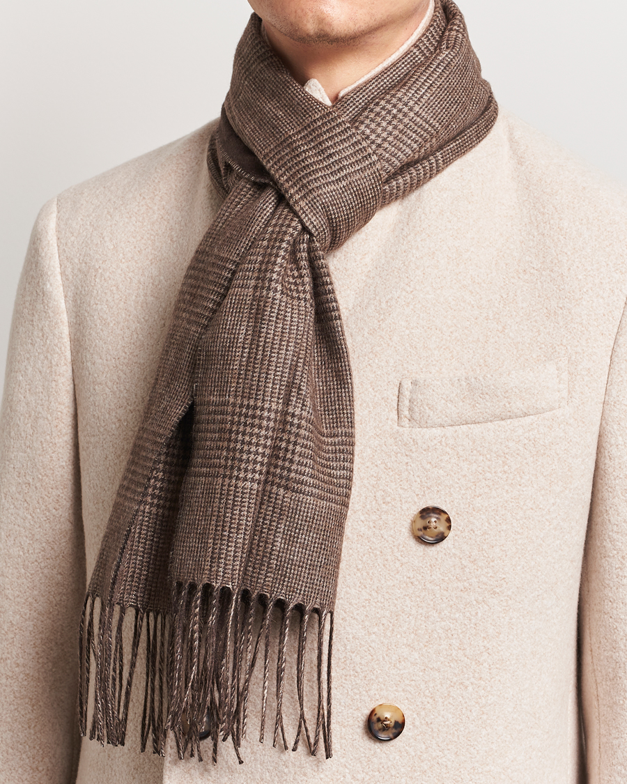 Mies | Piacenza Cashmere Cashmere/Silk Glencheck Scarf Brown | Piacenza Cashmere | Cashmere/Silk Glencheck Scarf Brown