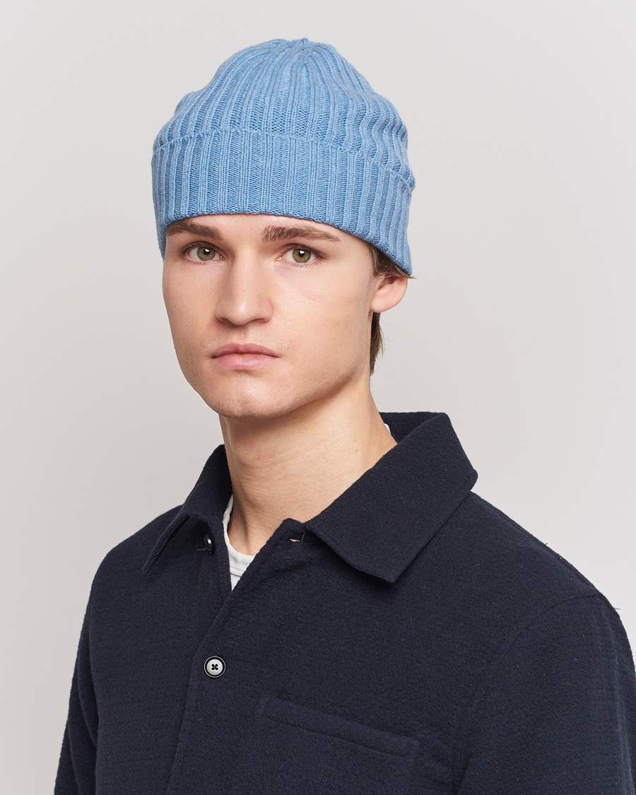 Mies | Piacenza Cashmere Ribbed Cashmere Beanie Light Blue | Piacenza Cashmere | Ribbed Cashmere Beanie Light Blue
