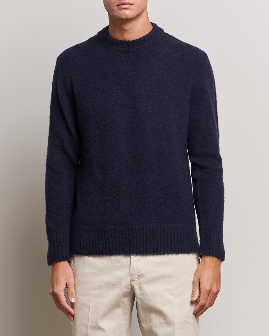 Mies |  | Piacenza Cashmere | Brushed Wool Crew Neck  Navy