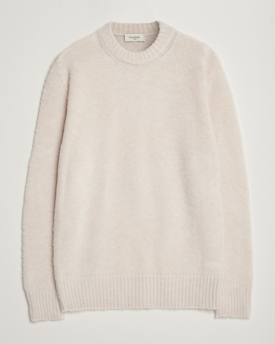 Mies | Puserot | Piacenza Cashmere | Brushed Wool Crew Neck  Beige