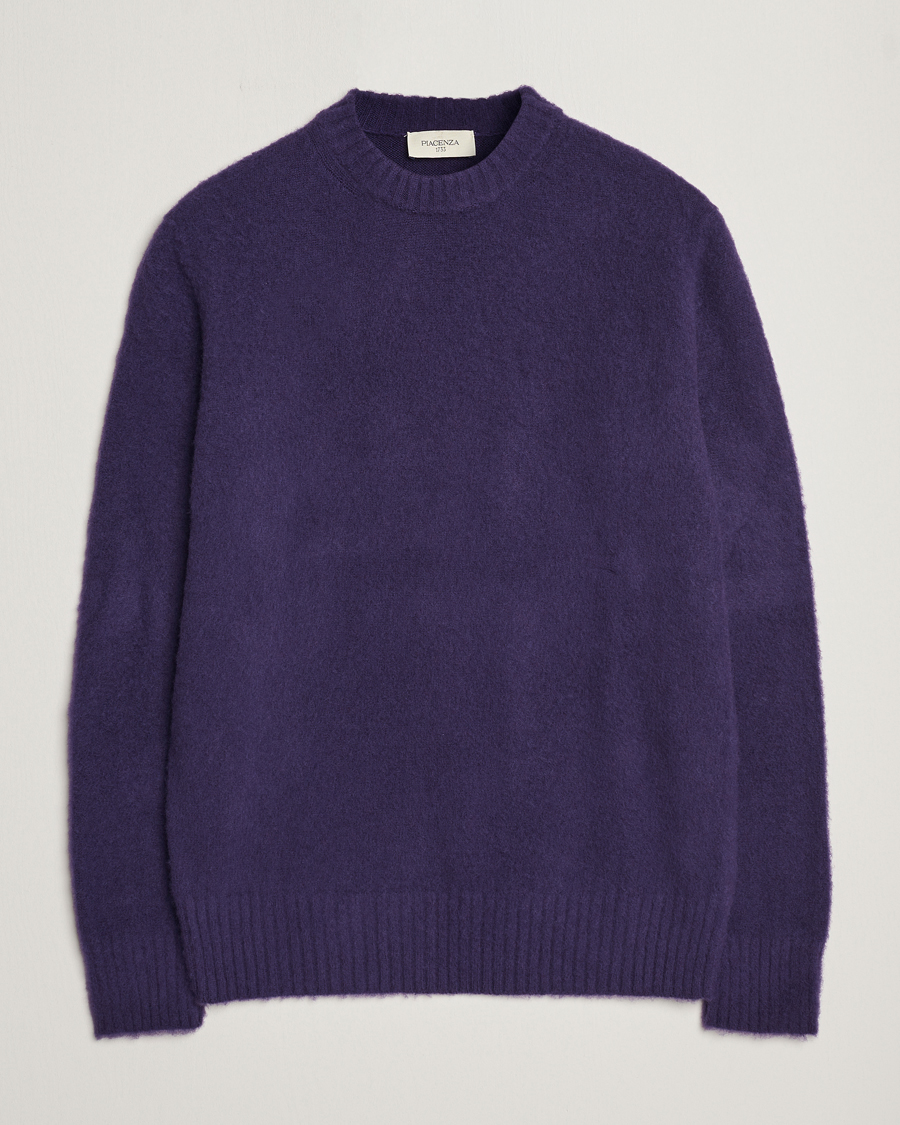 Mies | Puserot | Piacenza Cashmere | Brushed Wool Crew Neck Dark Purple