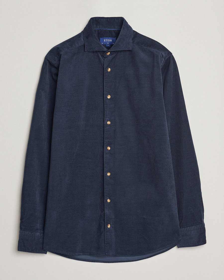 Mies | Kauluspaidat | Eton | Slim Fit Fine Wale Corduroy Shirt Navy Blue