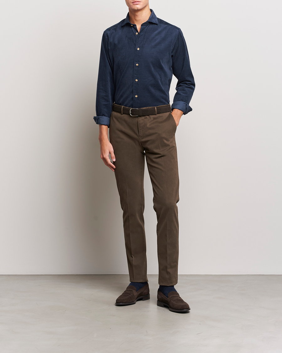 Mies | Kauluspaidat | Eton | Slim Fit Fine Wale Corduroy Shirt Navy Blue