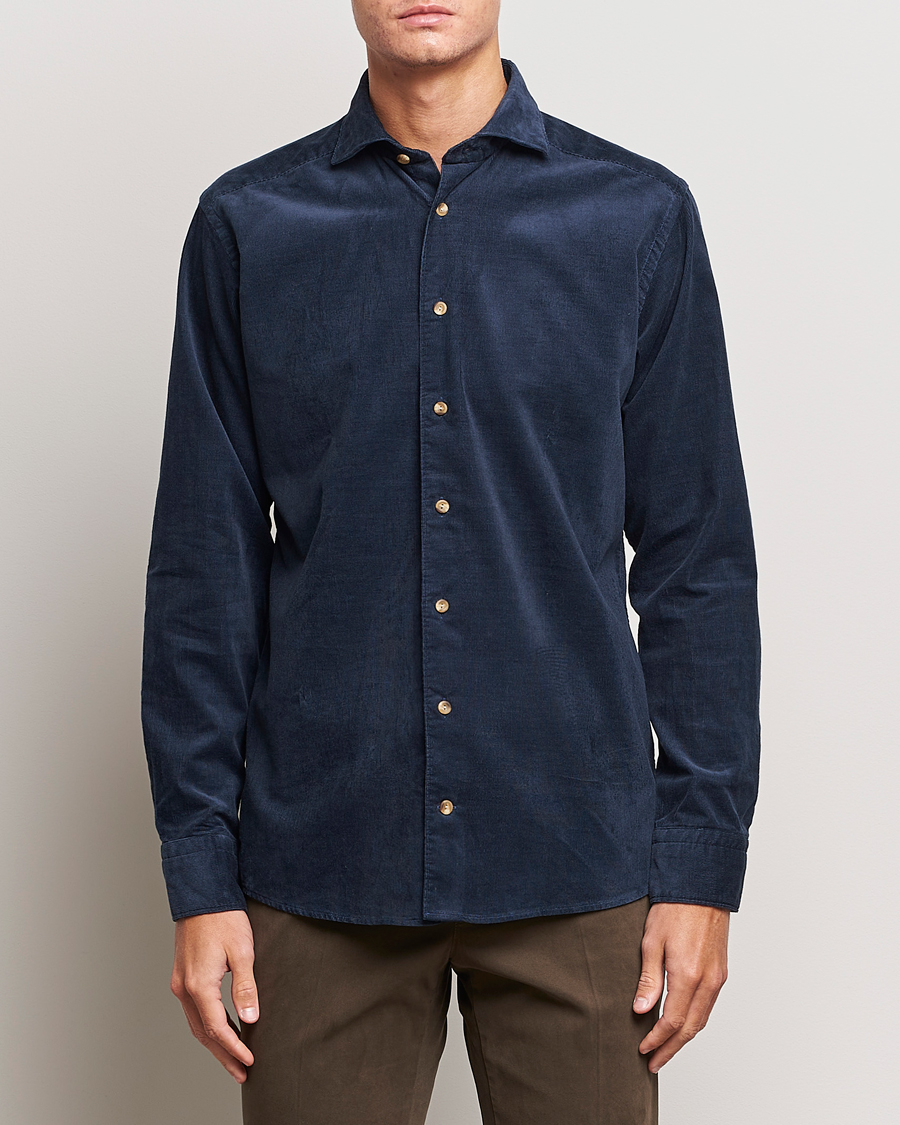 Mies | Kauluspaidat | Eton | Slim Fit Fine Wale Corduroy Shirt Navy Blue