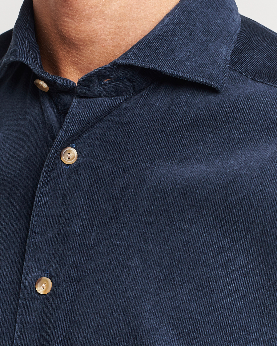 Mies | Kauluspaidat | Eton | Slim Fit Fine Wale Corduroy Shirt Navy Blue