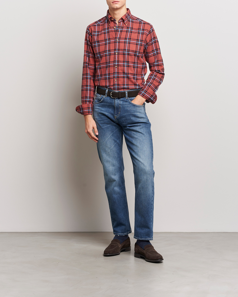 Mies | Kauluspaidat | Eton | Regular Fit Checked Flannel Shirt Red/Navy