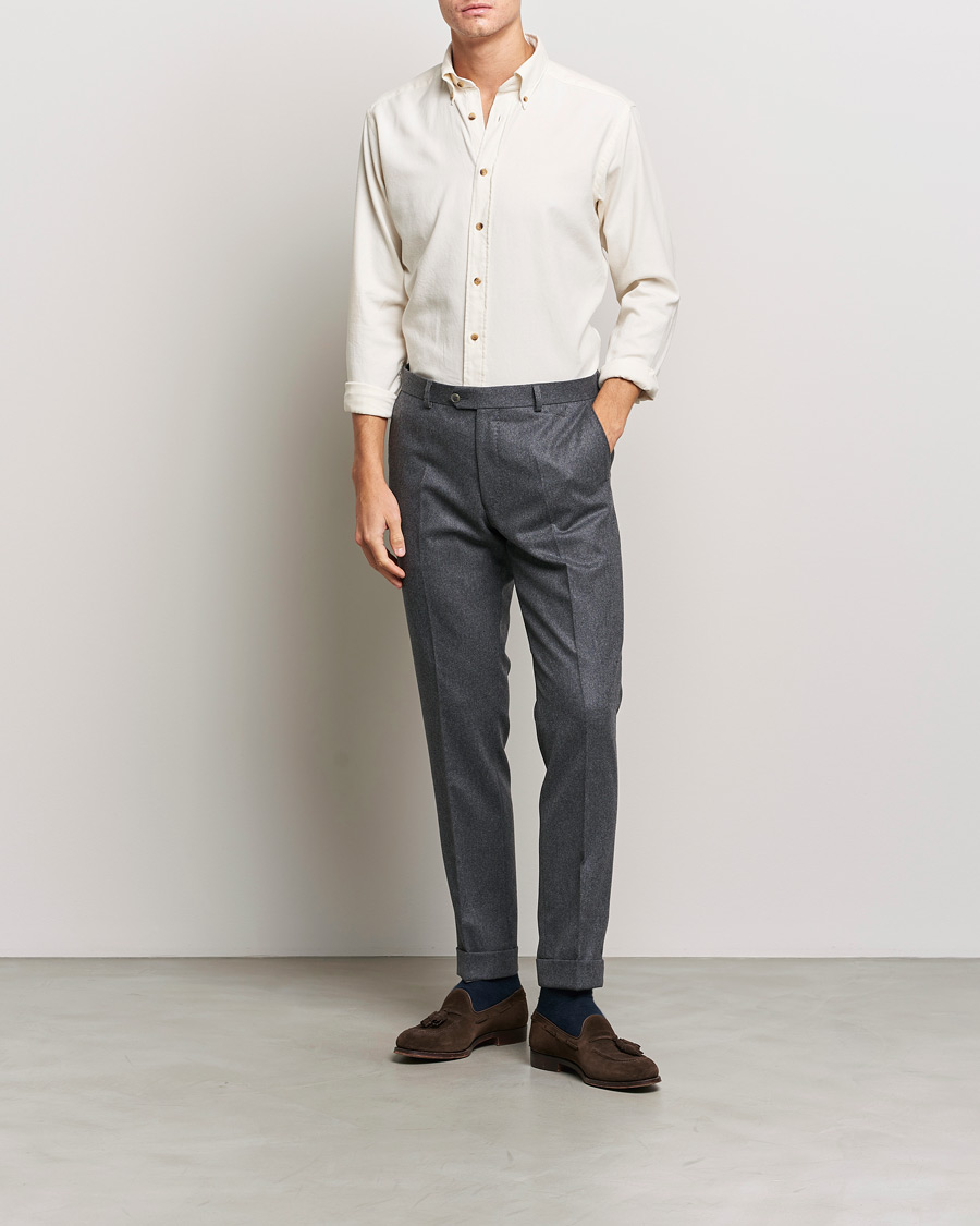 Mies | Kauluspaidat | Eton | Slim Fit Twill Flannel Shirt Off White