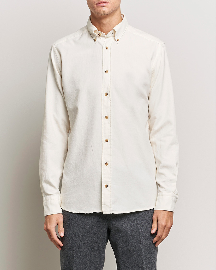Mies |  | Eton | Slim Fit Twill Flannel Shirt Off White