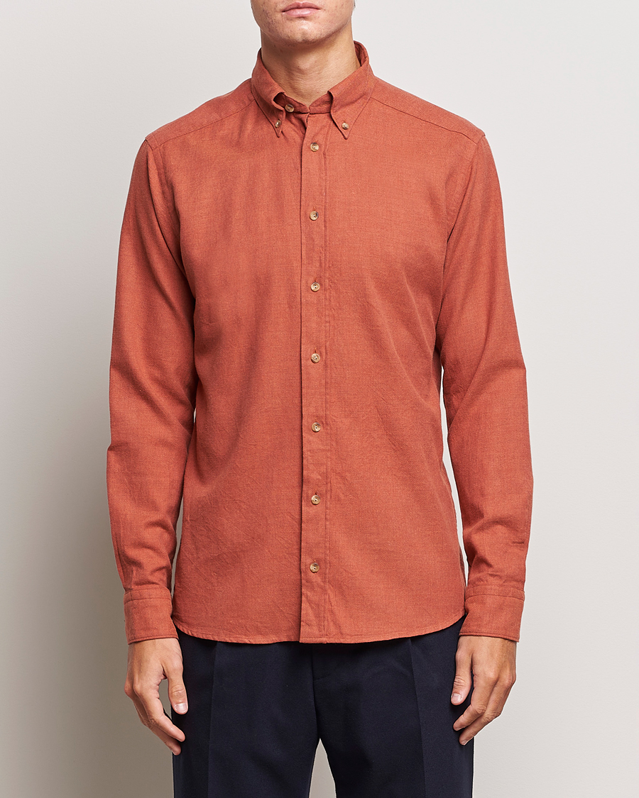 Mies | Kauluspaidat | Eton | Slim Fit Twill Flannel Shirt Rust Red