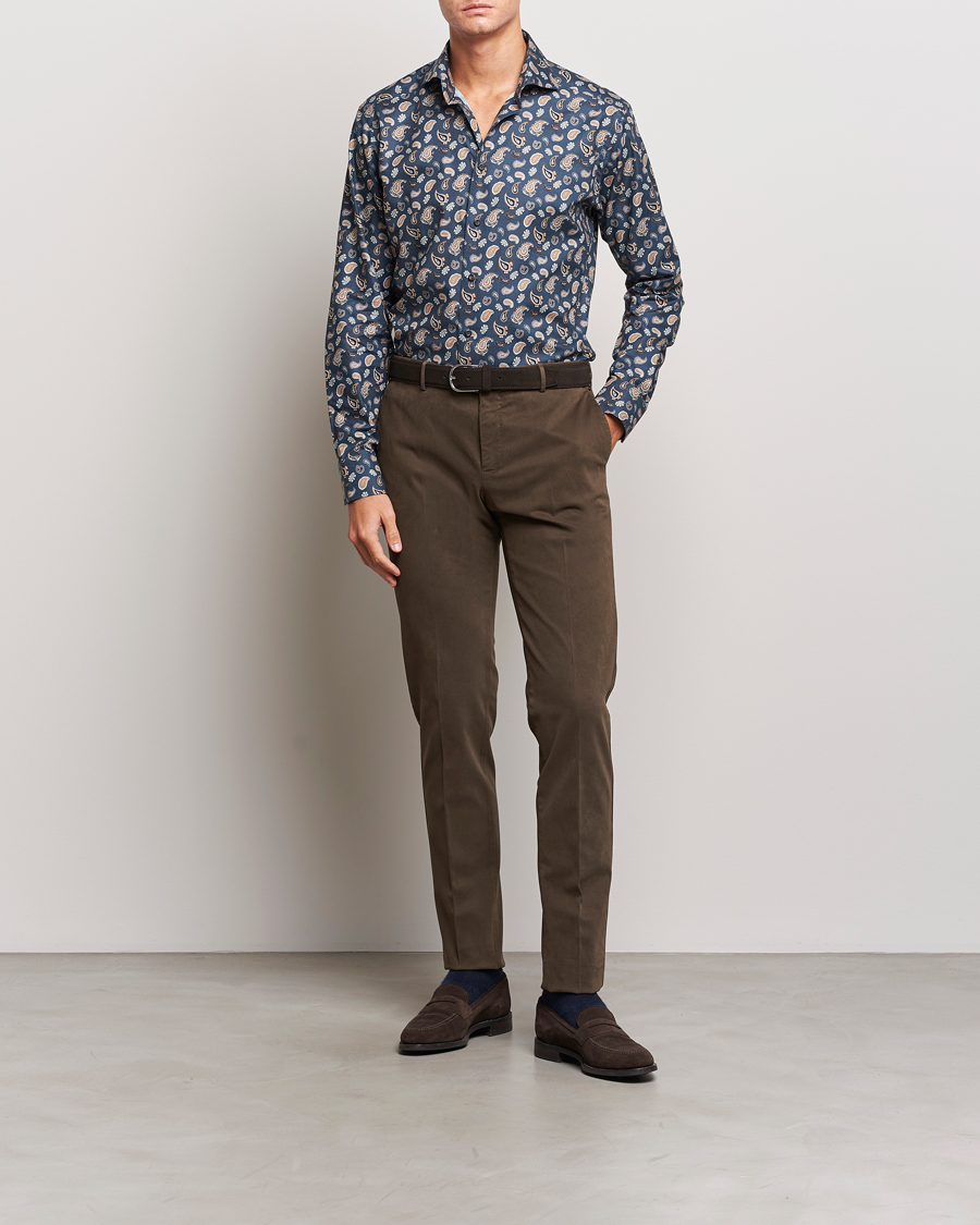 Mies | Kauluspaidat | Eton | Slim Fit Wrinkle Free Flannel Printed Shirt Navy