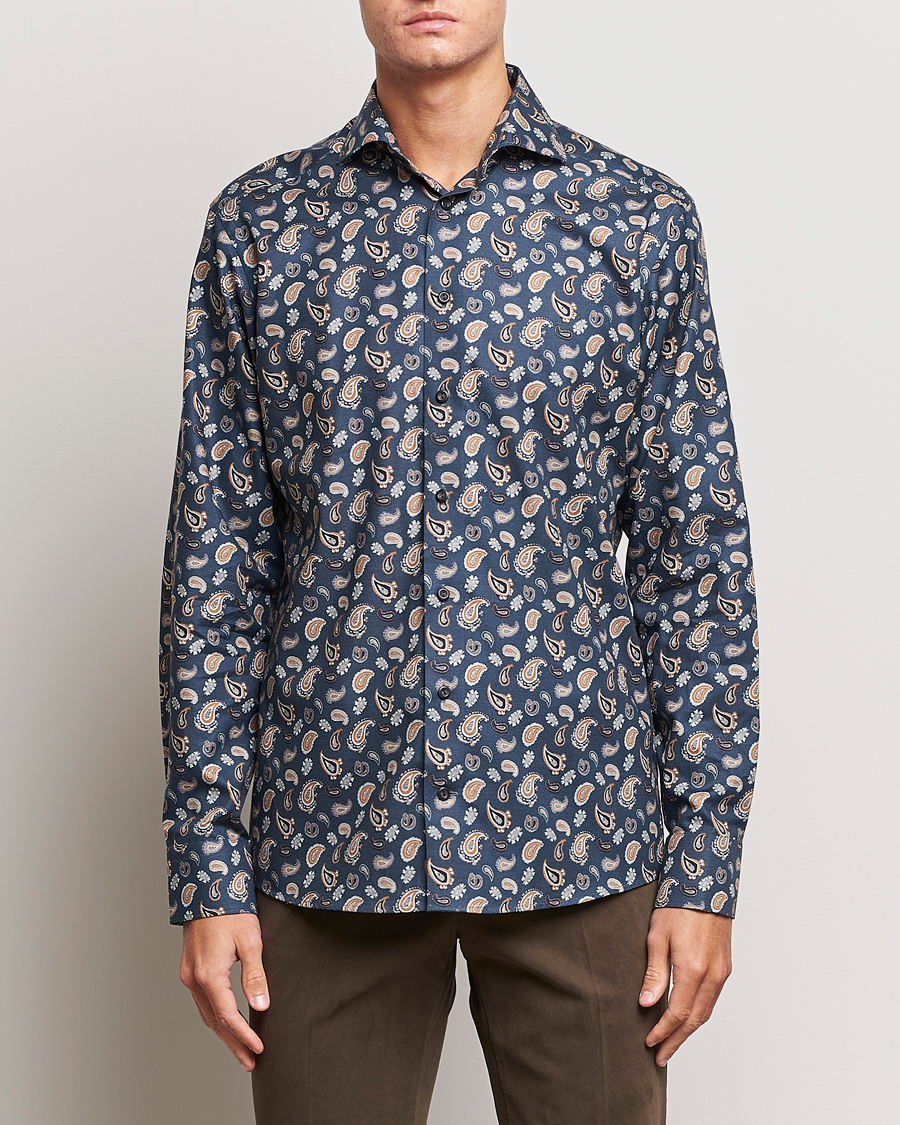 Mies | Eton | Eton | Slim Fit Wrinkle Free Flannel Printed Shirt Navy