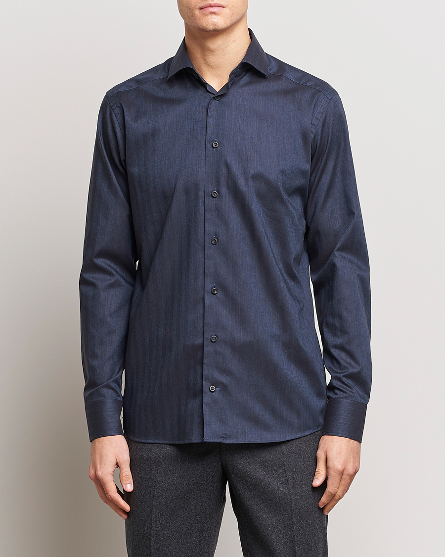 Mies | Kauluspaidat | Eton | Slim Fit Wrinkle Free Flannel Shirt Navy Blue